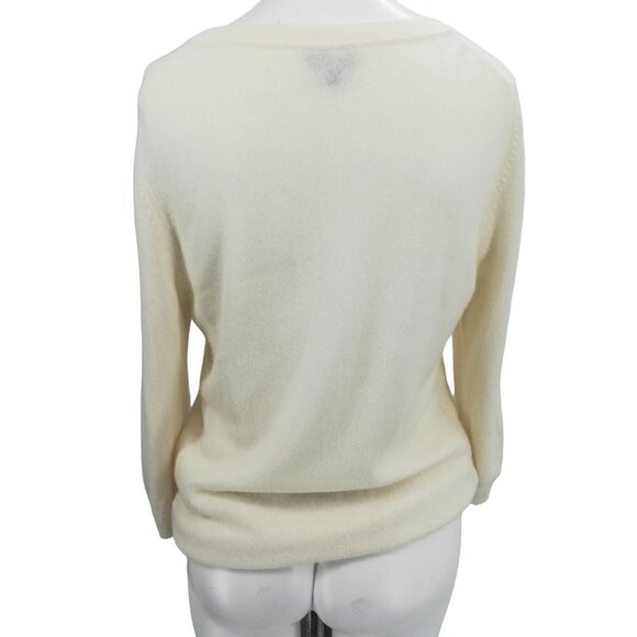 Talbots 100% Pure Cashmere Ruffle Front Scoop Neck Pullover Sweater Size S Ivory - Picture 9 of 13